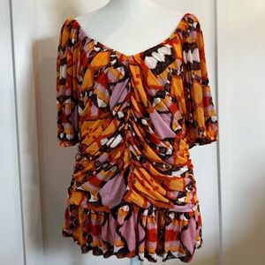 DR2 Orange and Purple Ruched Blouse